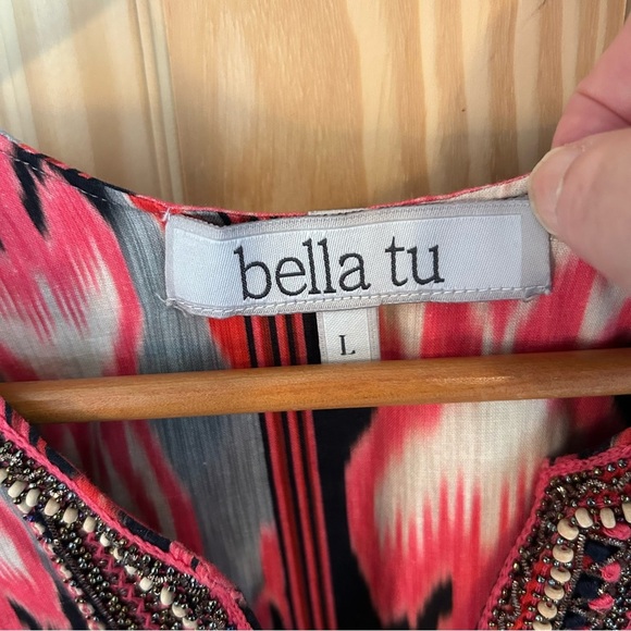 Bella Tu Ikat Print Hand Beaded Dress. Size Large. - Picture 2 of 11